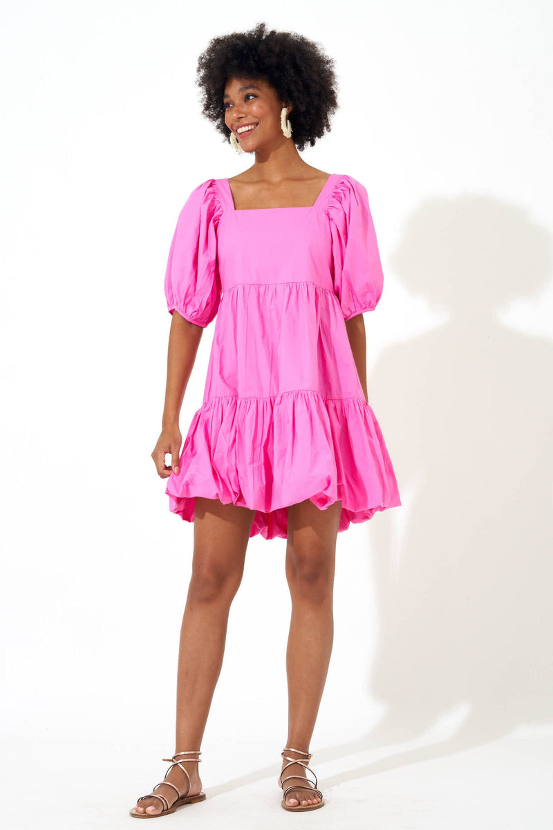 Bubble Skirt Mini Dress- Bright Pink ...